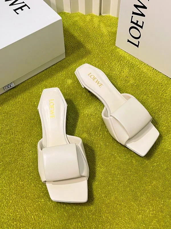 Loewe MNS0801 White 4cm Heeled Slide Sandals white square toe heeled slide sandals with low block heel view 1