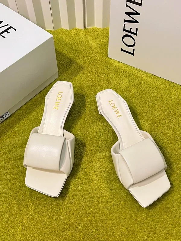 Loewe MNS0801 White 4cm Heeled Slide Sandals white square toe heeled slide sandals with low block heel view 2