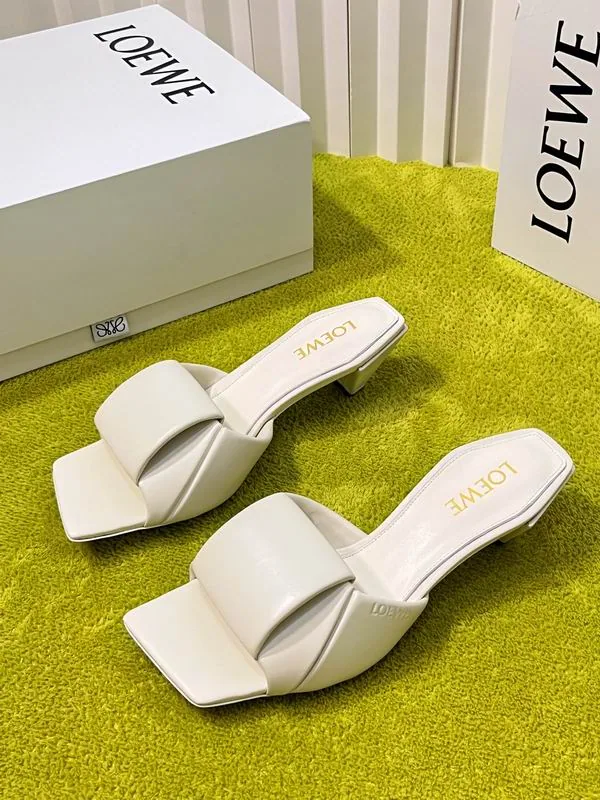 Loewe MNS0801 White 4cm Heeled Slide Sandals white square toe heeled slide sandals with low block heel view 3