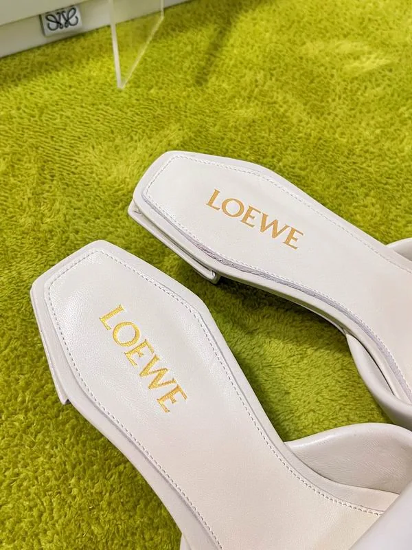 Loewe MNS0801 White 4cm Heeled Slide Sandals white square toe heeled slide sandals with low block heel view 4
