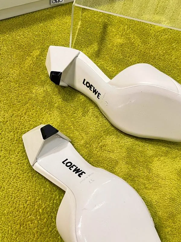 Loewe MNS0801 White 4cm Heeled Slide Sandals white square toe heeled slide sandals with low block heel view 5
