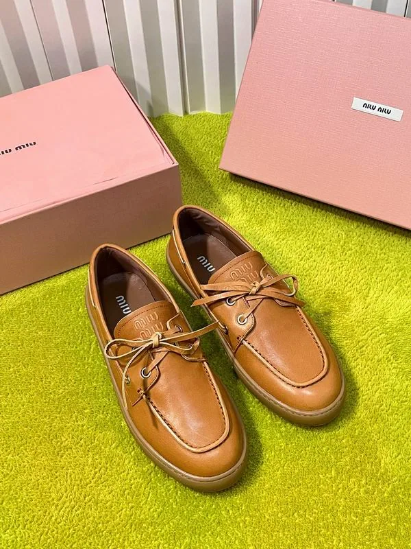 Miu Miu warm brown lace-up boat loafer, catalog view 1, mns0803