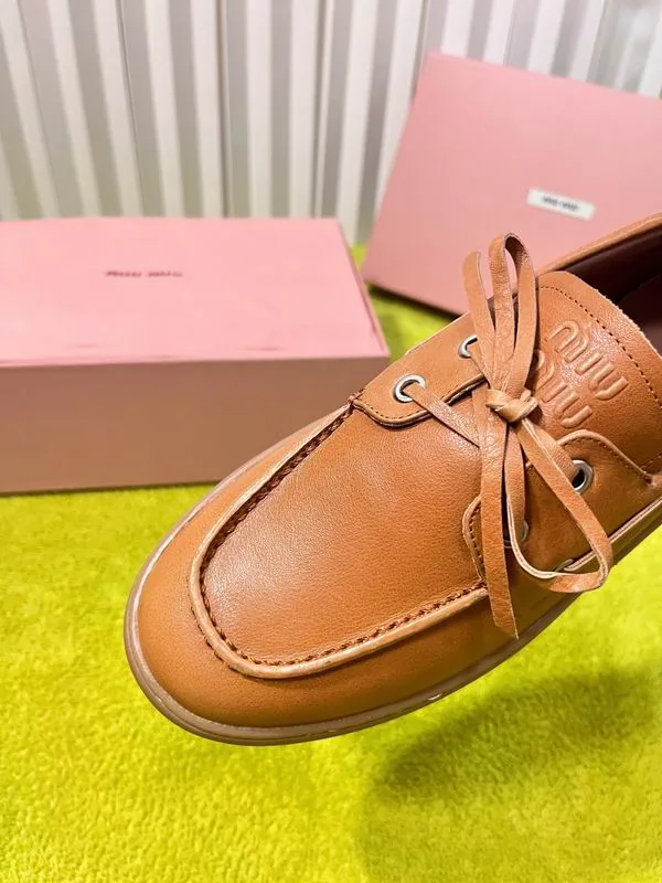 Miu Miu warm brown lace-up boat loafer, catalog view 4, mns0803
