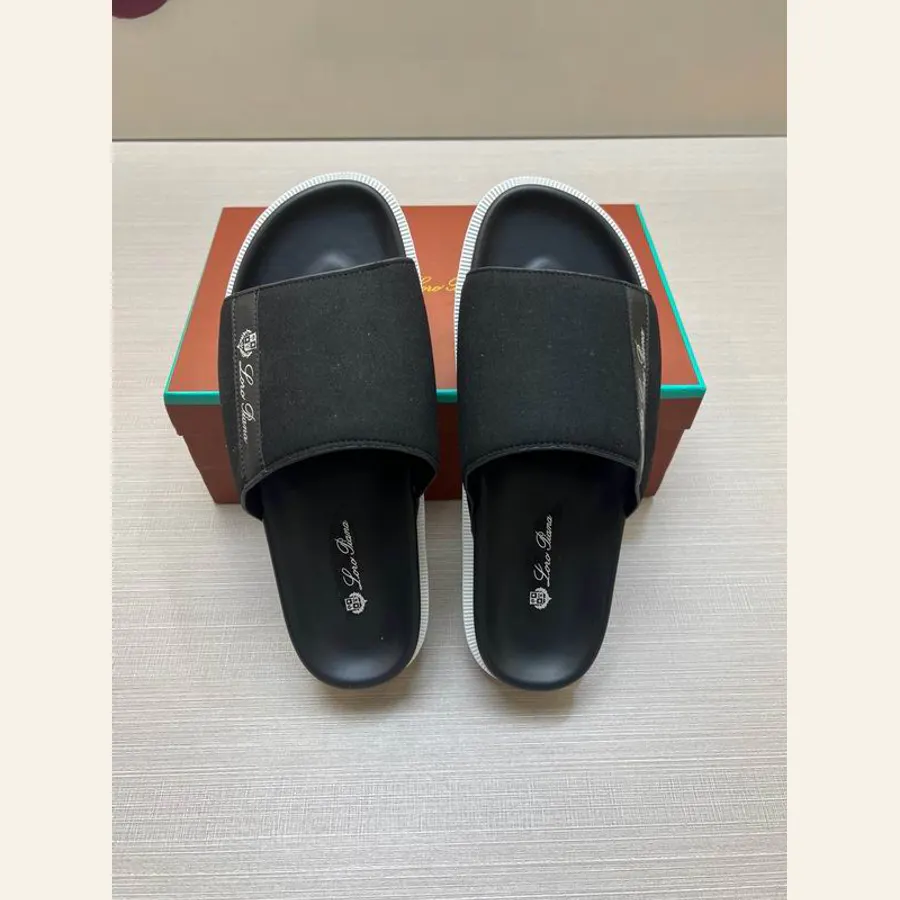 Loro Piana MNS0809 Black Slide Slippers, catalog view 1, MNS0809