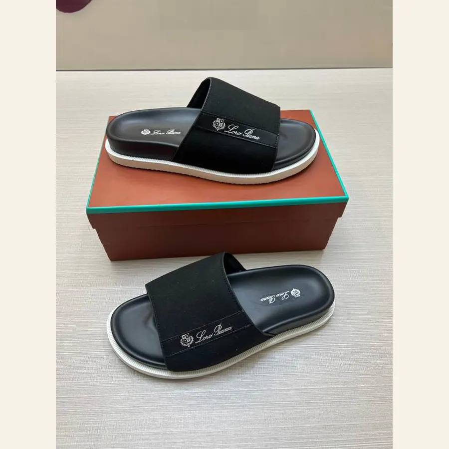 Loro Piana MNS0809 Black Slide Slippers, catalog view 3, MNS0809