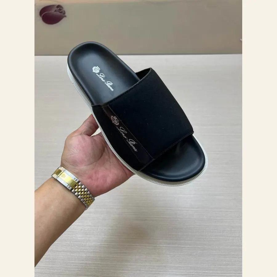 Loro Piana MNS0809 Black Slide Slippers, catalog view 4, MNS0809