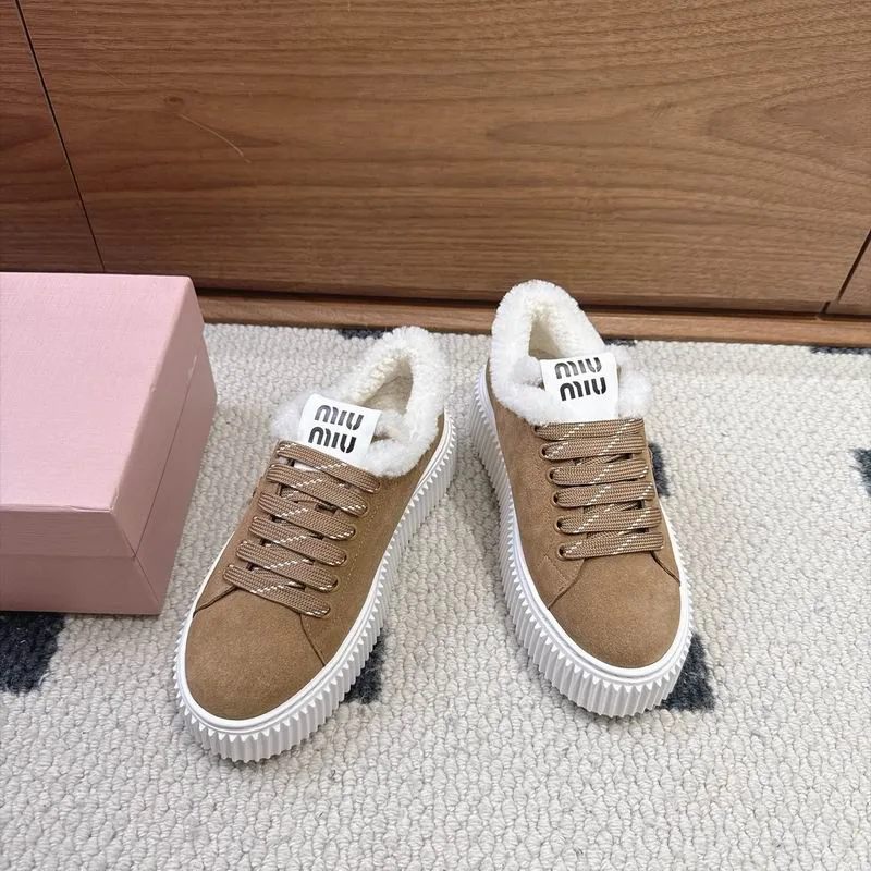 Miu Miu MNS0802 Tan Low-Cut Sneakers tan low-cut sneakers with light sole and plush-looking collar view 1