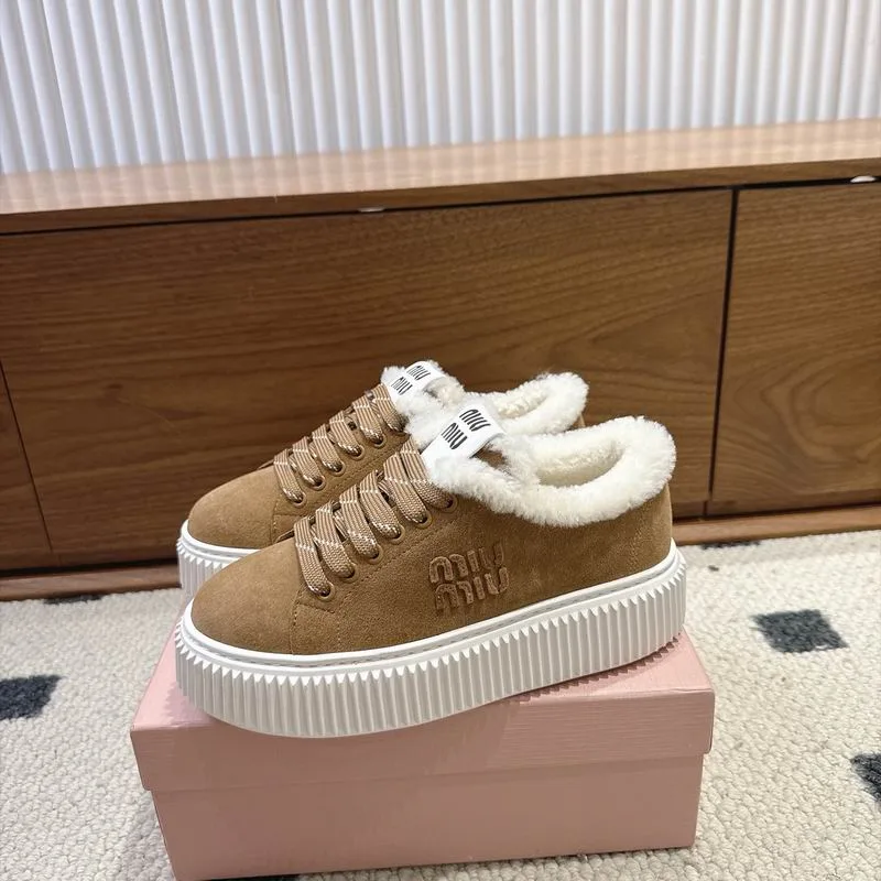 Miu Miu MNS0802 Tan Low-Cut Sneakers tan low-cut sneakers with light sole and plush-looking collar view 3