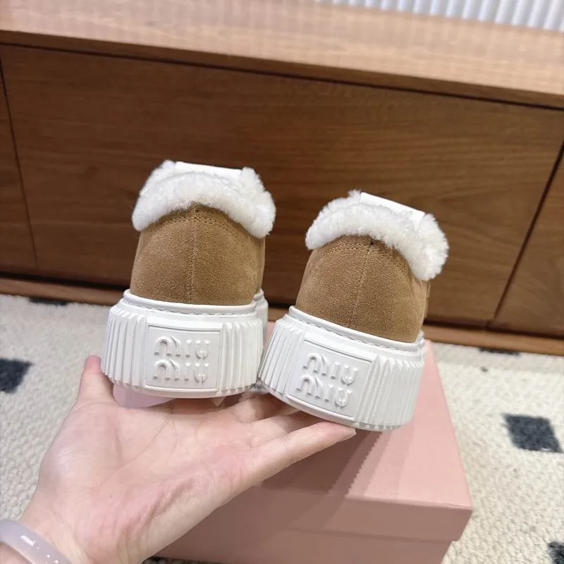 Miu Miu MNS0802 Tan Low-Cut Sneakers tan low-cut sneakers with light sole and plush-looking collar view 5