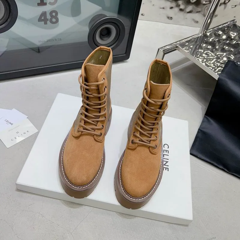 Celine MNS0801 Tan Lace-Up Ankle Boots, catalog view 1, mns0801