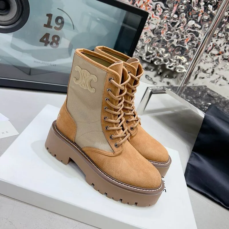 Celine MNS0801 Tan Lace-Up Ankle Boots, catalog view 2, mns0801