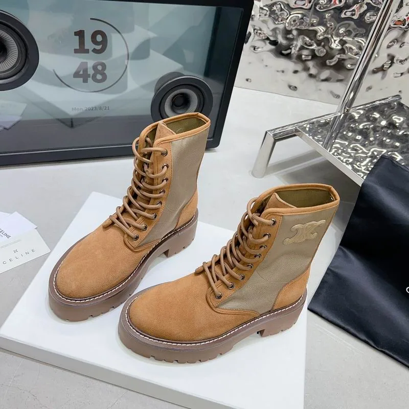 Celine MNS0801 Tan Lace-Up Ankle Boots, catalog view 3, mns0801