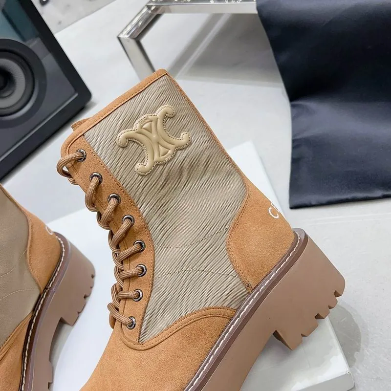 Celine MNS0801 Tan Lace-Up Ankle Boots, catalog view 4, mns0801