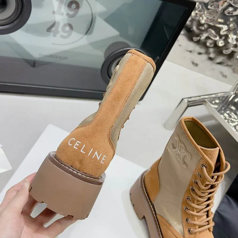 Celine MNS0801 Tan Lace-Up Ankle Boots, catalog view 5, mns0801