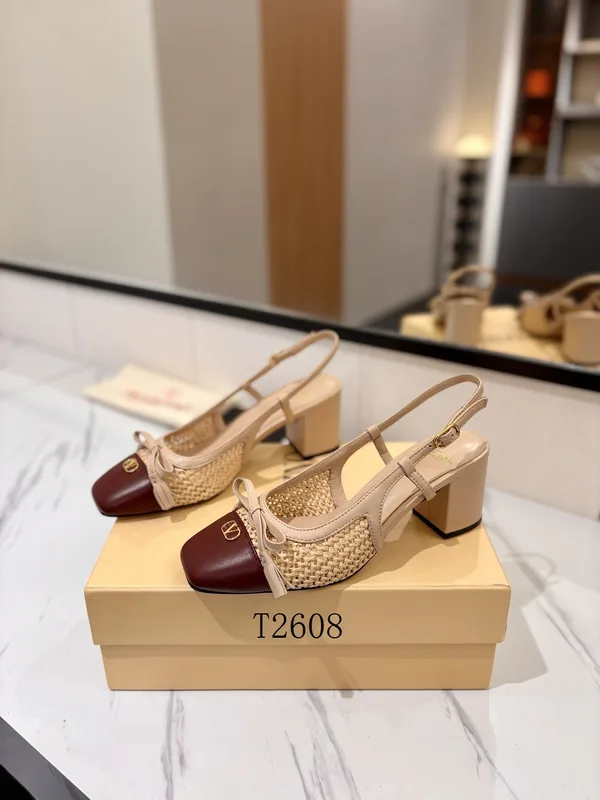 Valentino Bow-Detail Slingback Block-Heel Pumps, source view 4, SKU Valentino-Flat-Set