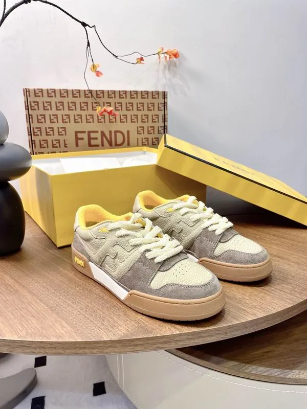 Fendi neutral low-top sneaker with yellow accents, catalog view 1, WM0804