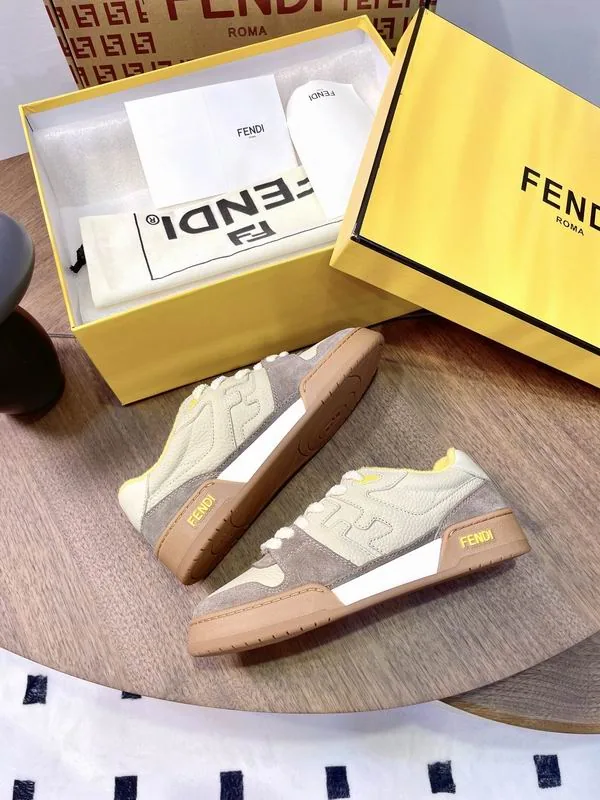 Fendi neutral low-top sneaker with yellow accents, catalog view 2, WM0804