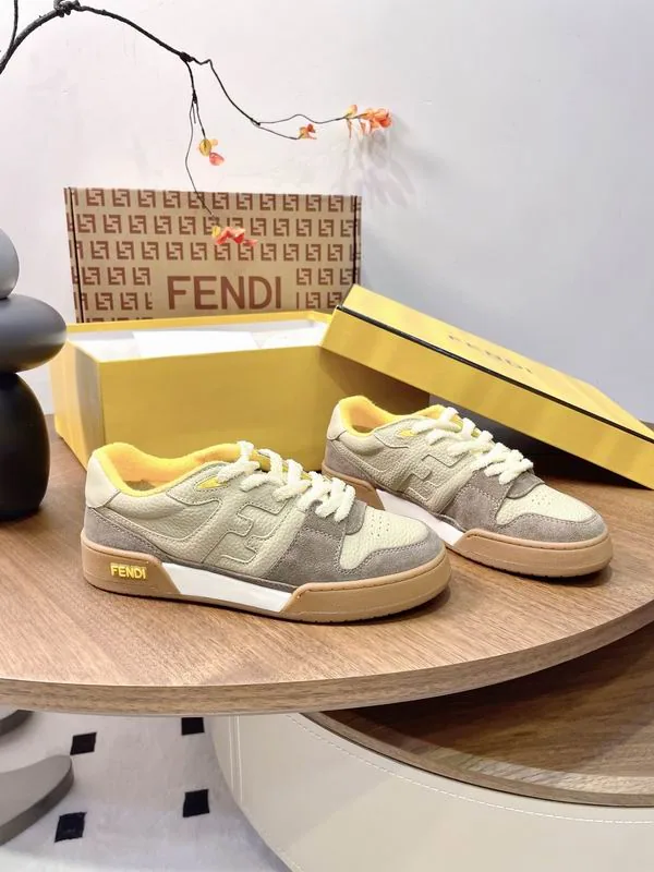 Fendi neutral low-top sneaker with yellow accents, catalog view 3, WM0804
