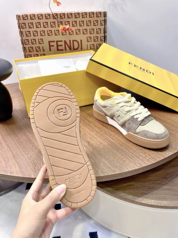 Fendi neutral low-top sneaker with yellow accents, catalog view 4, WM0804